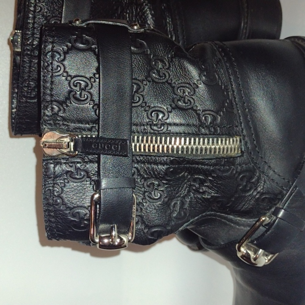 GUCCI Black Leather GG Guccissima Biker Boots 🖤 AUTHENTIC! - Picture 15 of 16